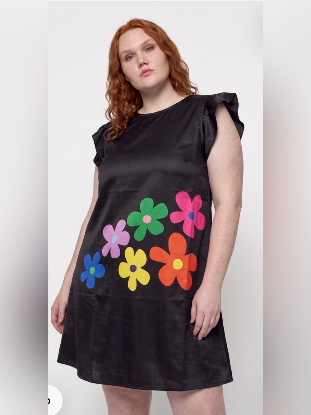 Black Floral Graphic Shift Dress - Plus Size